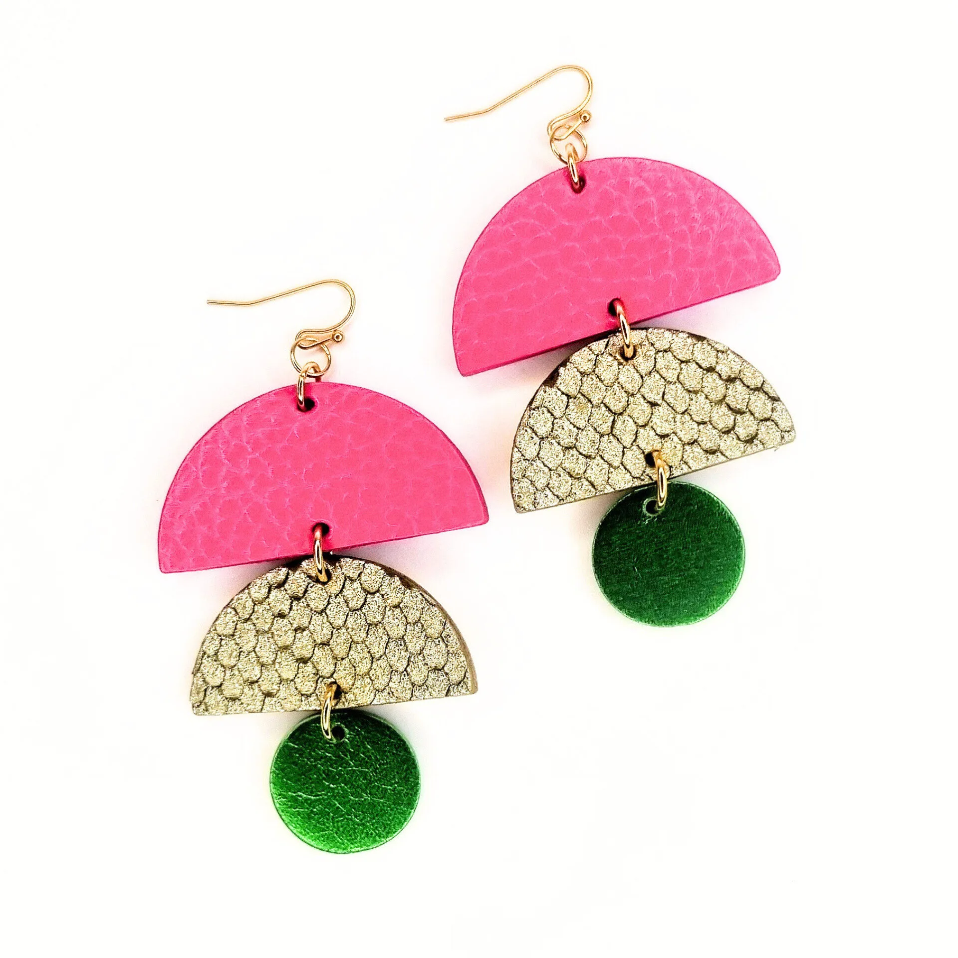 Pink, Gold and Green Jumbo Earrings