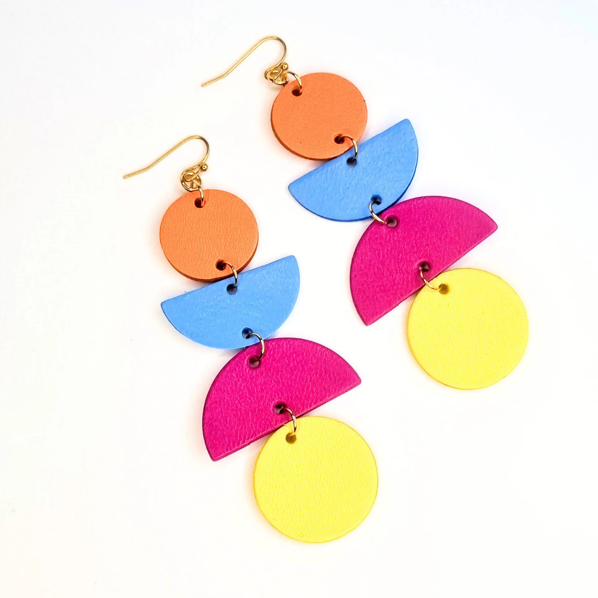 Orange, Blue, Pink and Yellow Dangly Jumbo Earrings