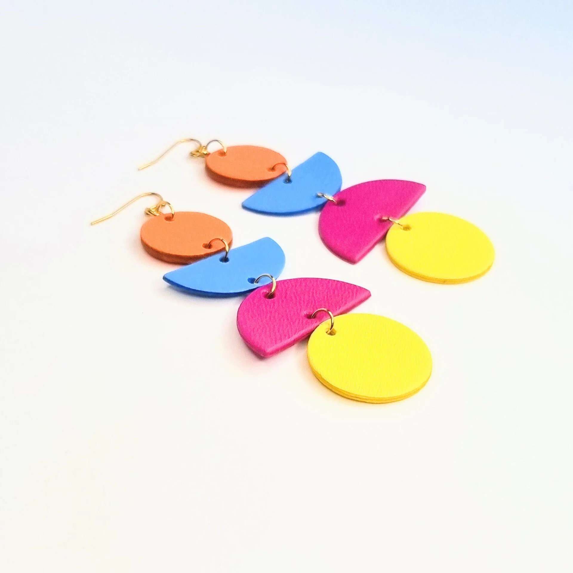 Orange, Blue, Pink and Yellow Dangly Jumbo Earrings - Image 4