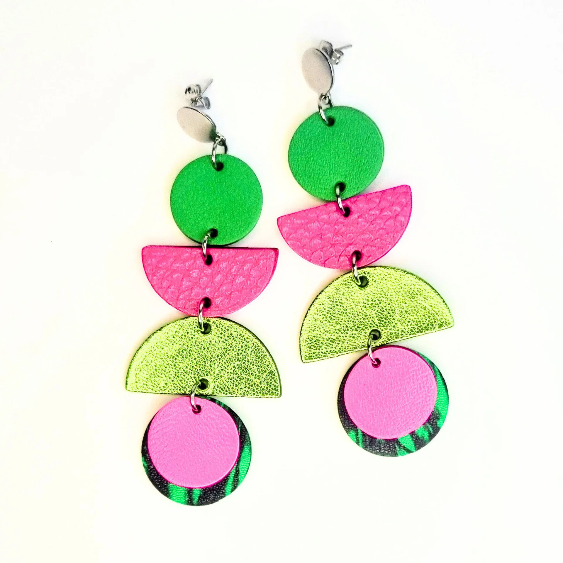Greens and Pinks Dangly Jumbo Earrings