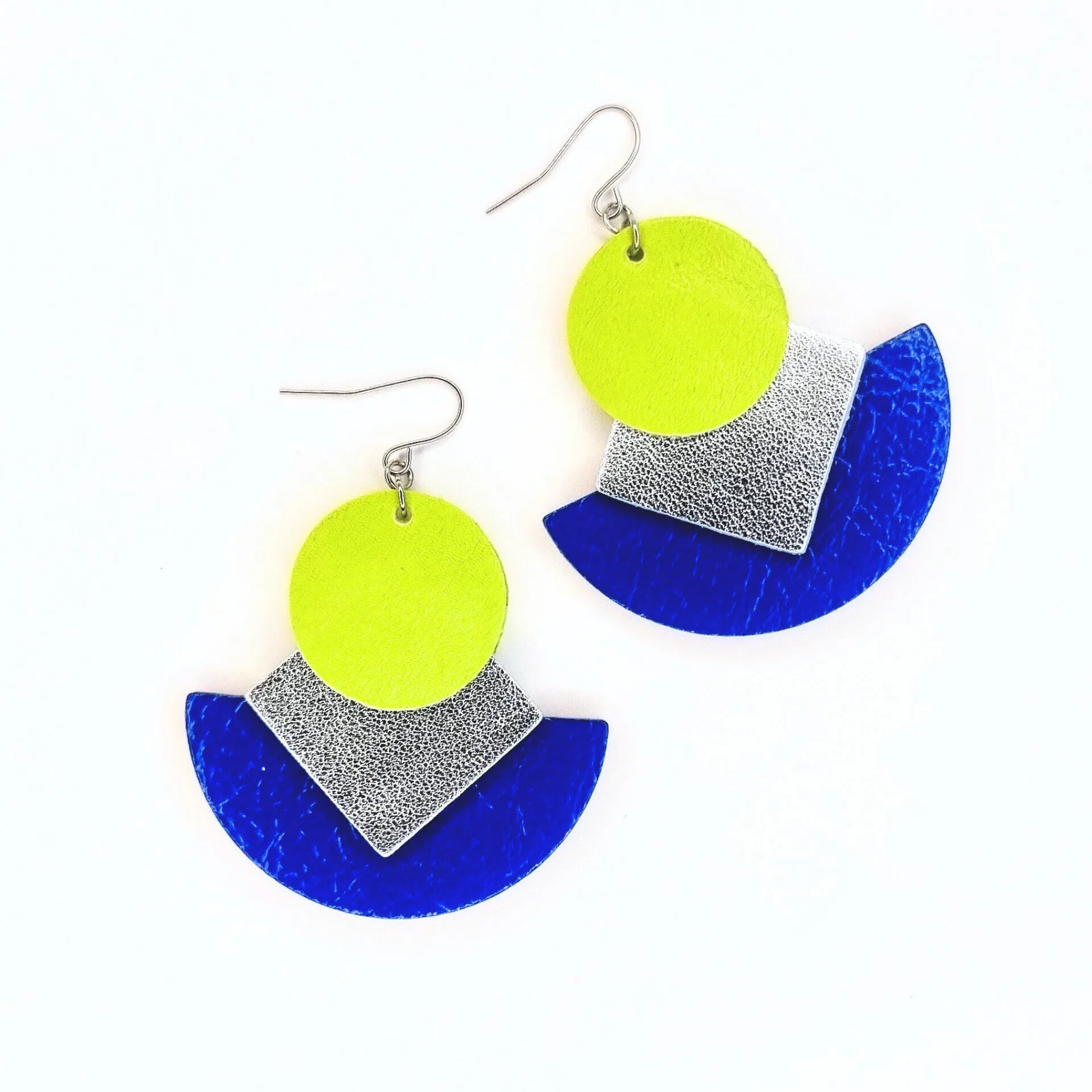 Blue, Silver and Neon Yellow Jumbo Earrings
