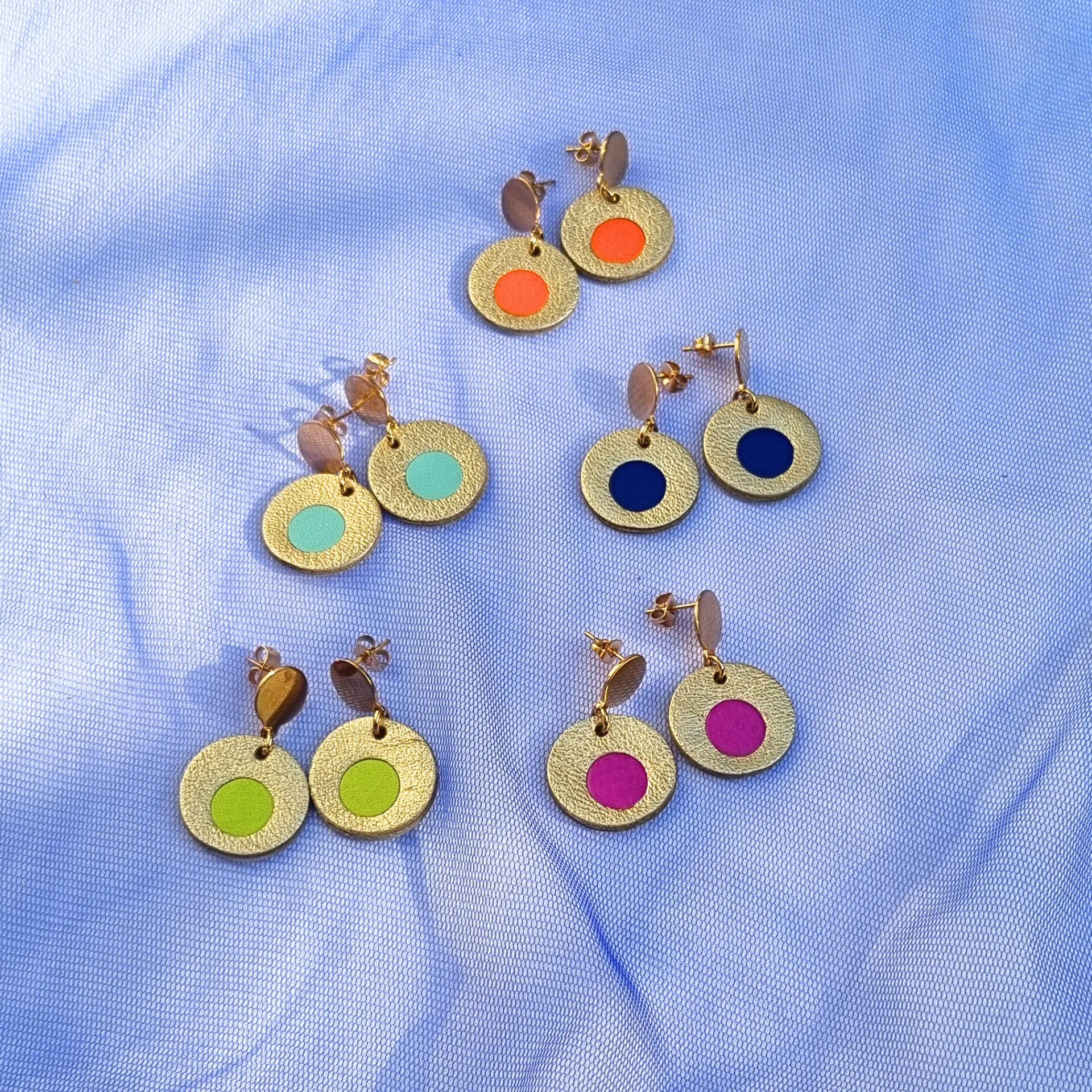 Gold Circle Earrings with Coloured Inlay